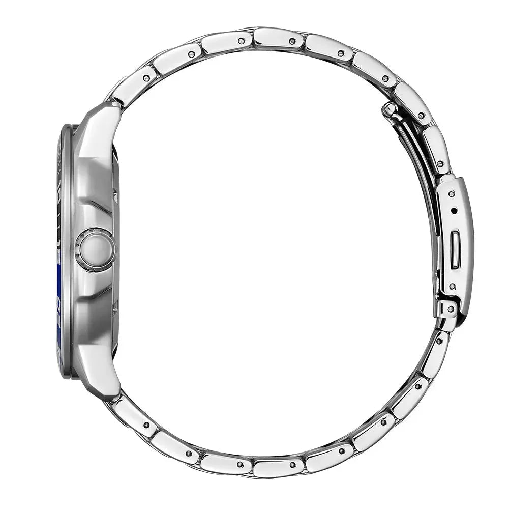 Citizen Herren-Solaruhr Edelstahl mit blauem Zifferblatt.