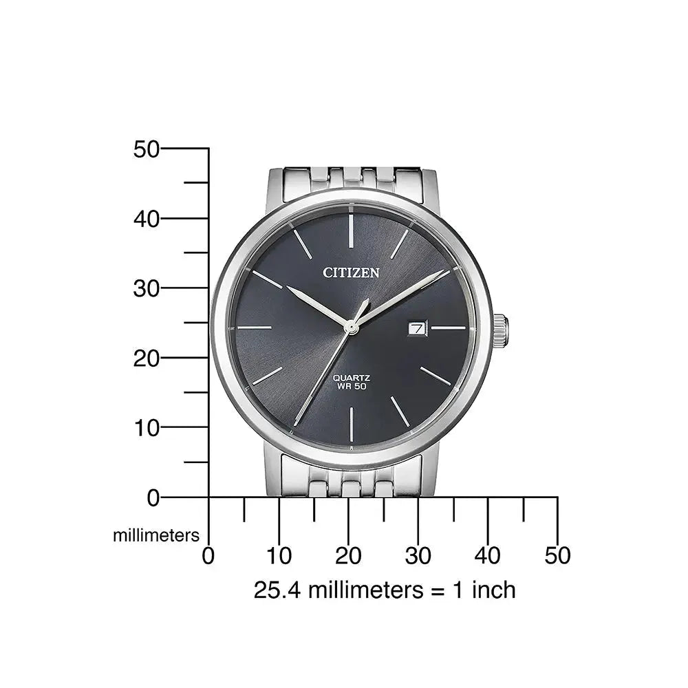 Citizen Herren-Quarzuhr Edelstahl mit grauem Zifferblatt.