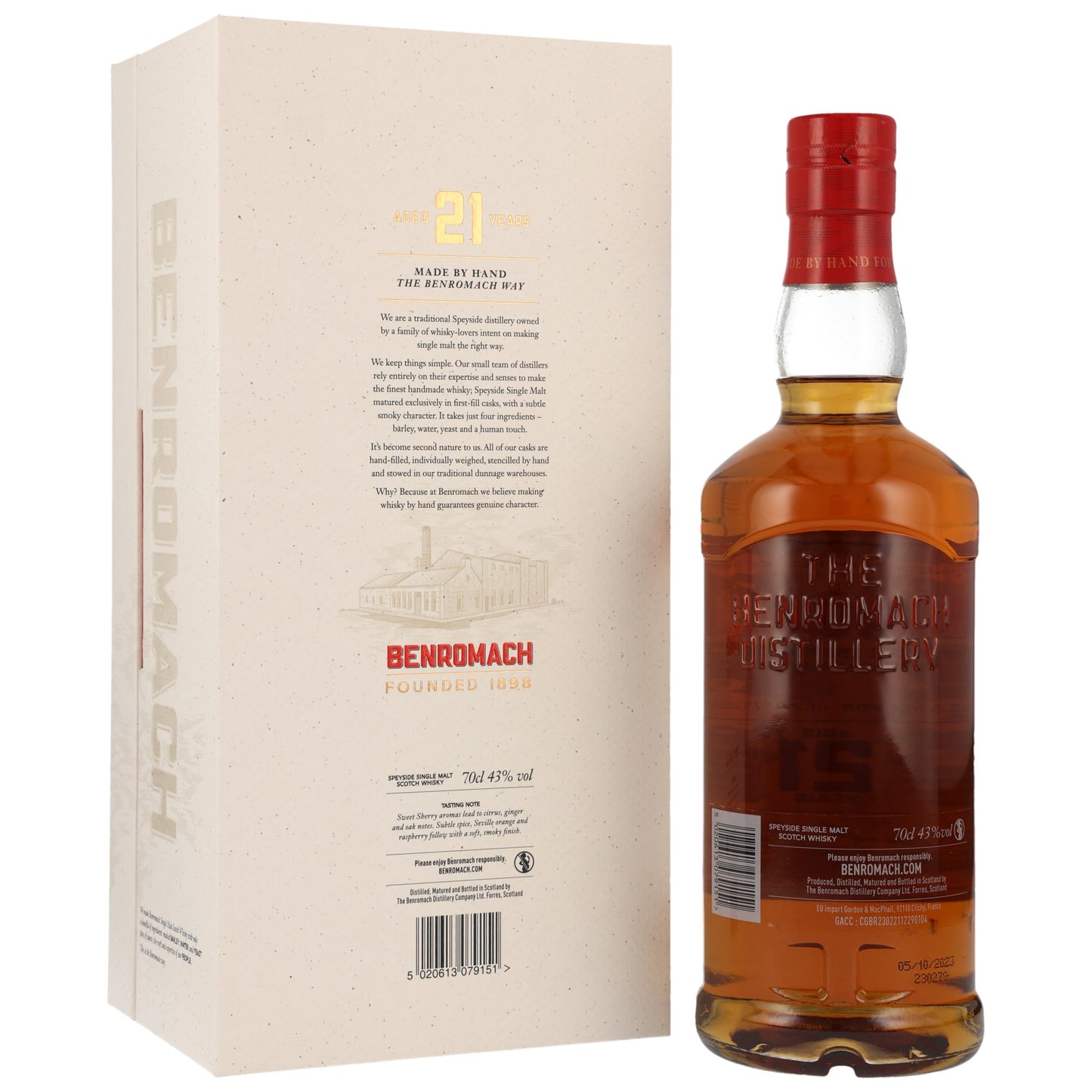 Benromach 21 Jahre Single Malt Whisky 0.7L Hinten Bendixen-Braun – Dein Fachgeschäft für Zigarren und Spirituosen in Augsburg