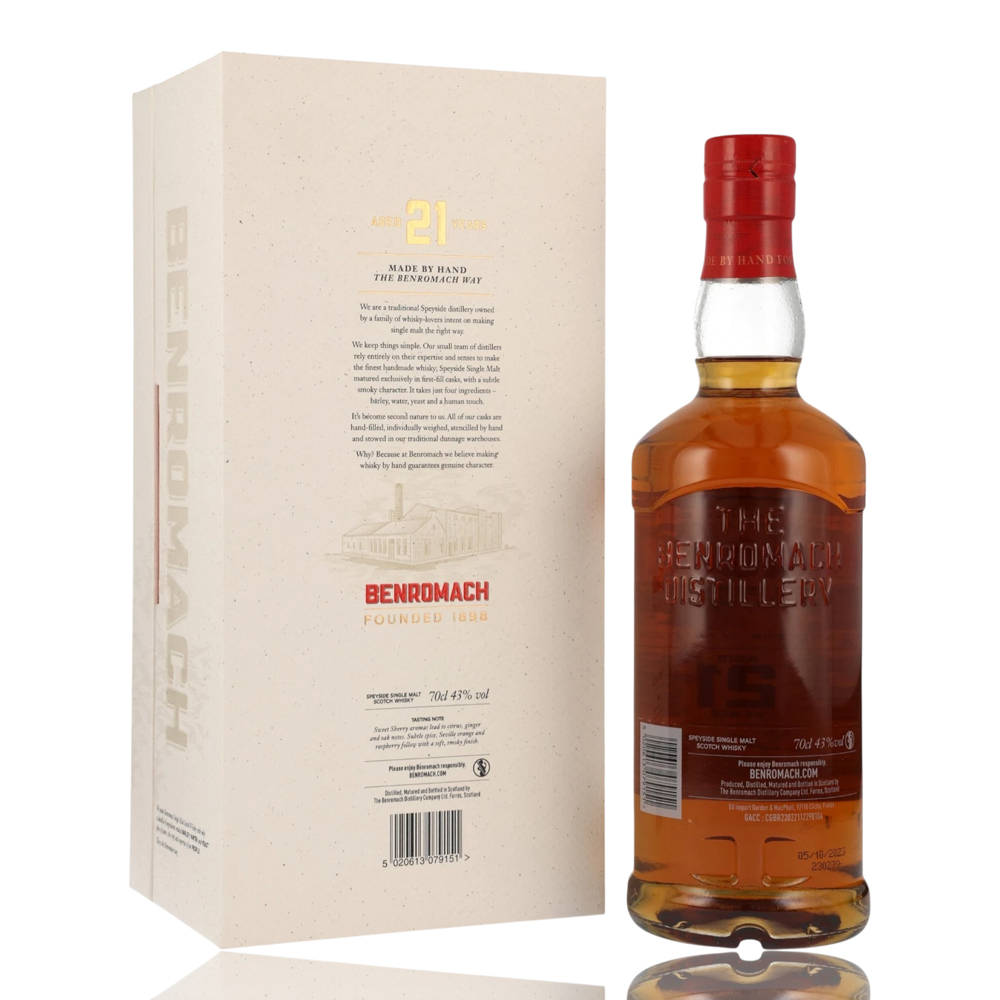 Benromach 21 Jahre Single Malt Whisky 0.7L Hinten Bendixen-Braun – Dein Fachgeschäft für Zigarren und Spirituosen in Augsburg