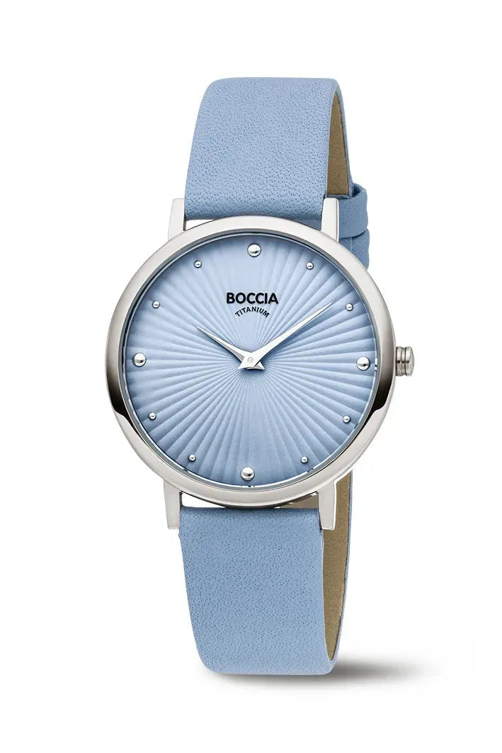 Boccia Damen-Quarzuhr Sonnenschliff-Zifferblatt Hellblau.