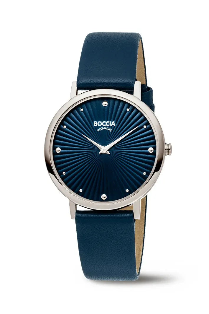 Boccia Quarz Damenuhr Sonnenschliff-Zifferblatt Blau.