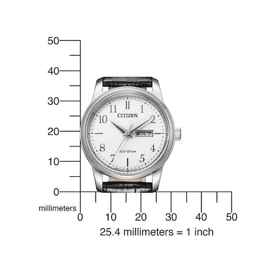 Größenvergleich der Citizen Damenuhr Eco-Drive mit Croco-Look Lederband. Präzise Maße für eine perfekte Passform am Handgelenk.