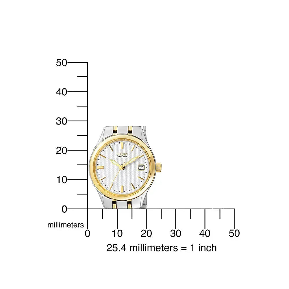 Citizen Damen-Solaruhr Bicolor Gold-Silber mit weißem Zifferblatt.