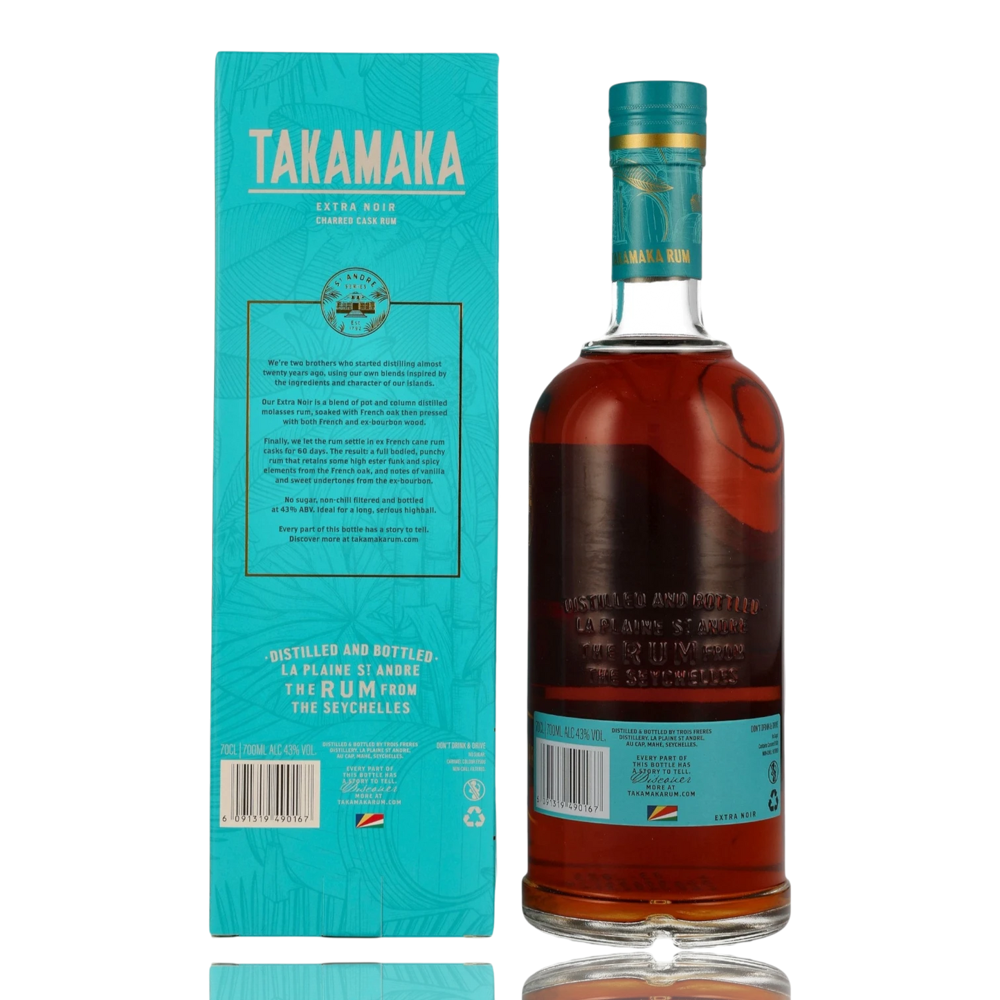 Takamaka Extra Noir Seychellen Rum 0.7L Hinten Bendixen-Braun – Dein Fachgeschäft für Zigarren und Spirituosen in Augsburg