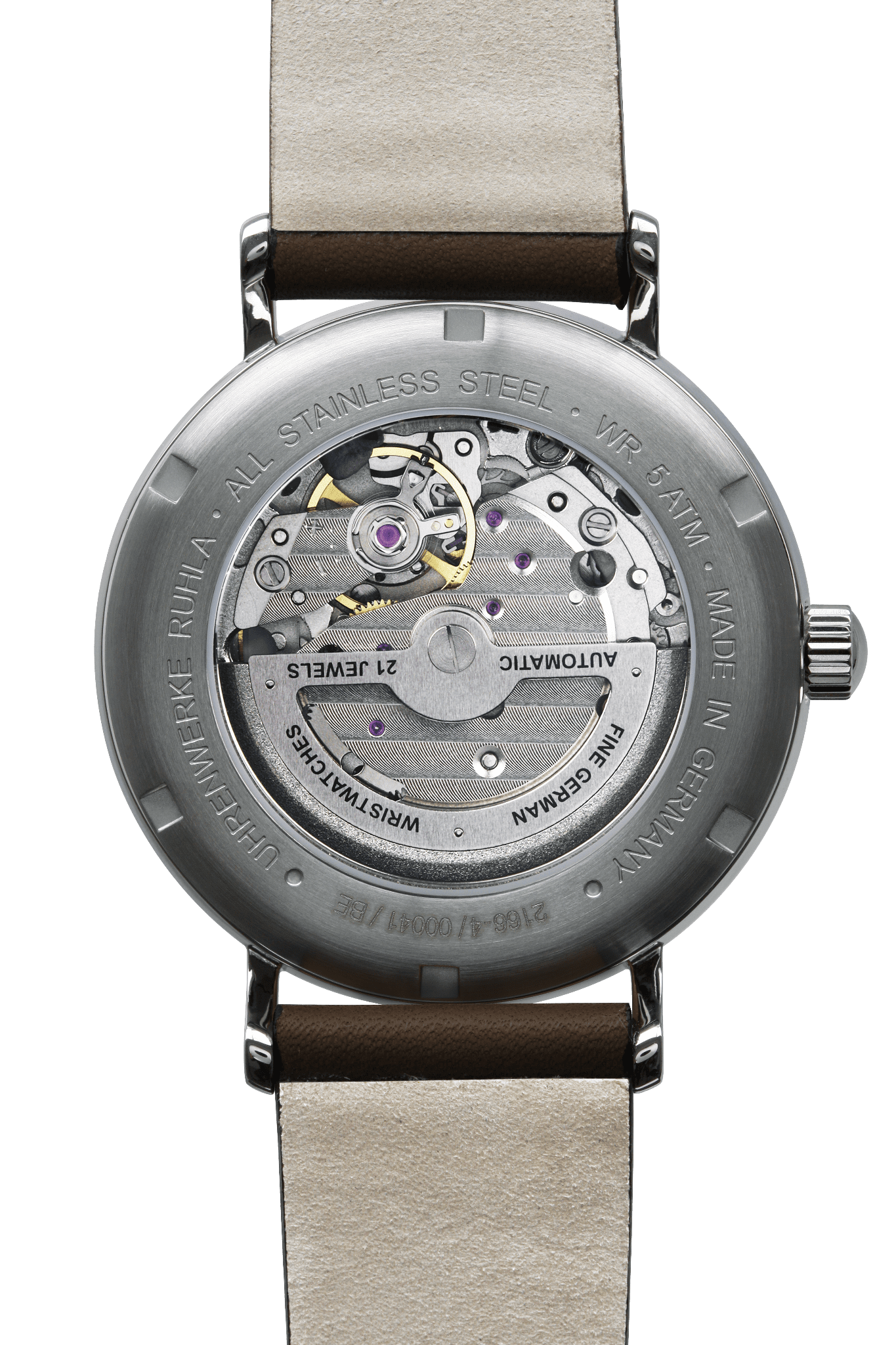 Bauhaus 2166-4 Herrenuhr Automatik mit Open Heart hinten Bendixen-Braun – Dein Uhrenladen Augsburg Uhren