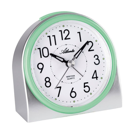 Alarm clock quartz green silver-colored case