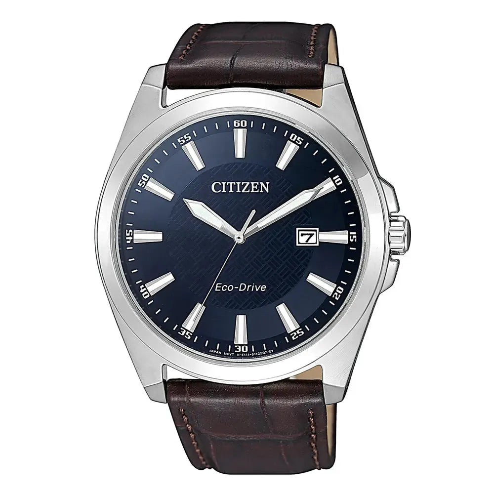 Citizen Herren-Solaruhr Edelstahl mit blauem Zifferblatt.