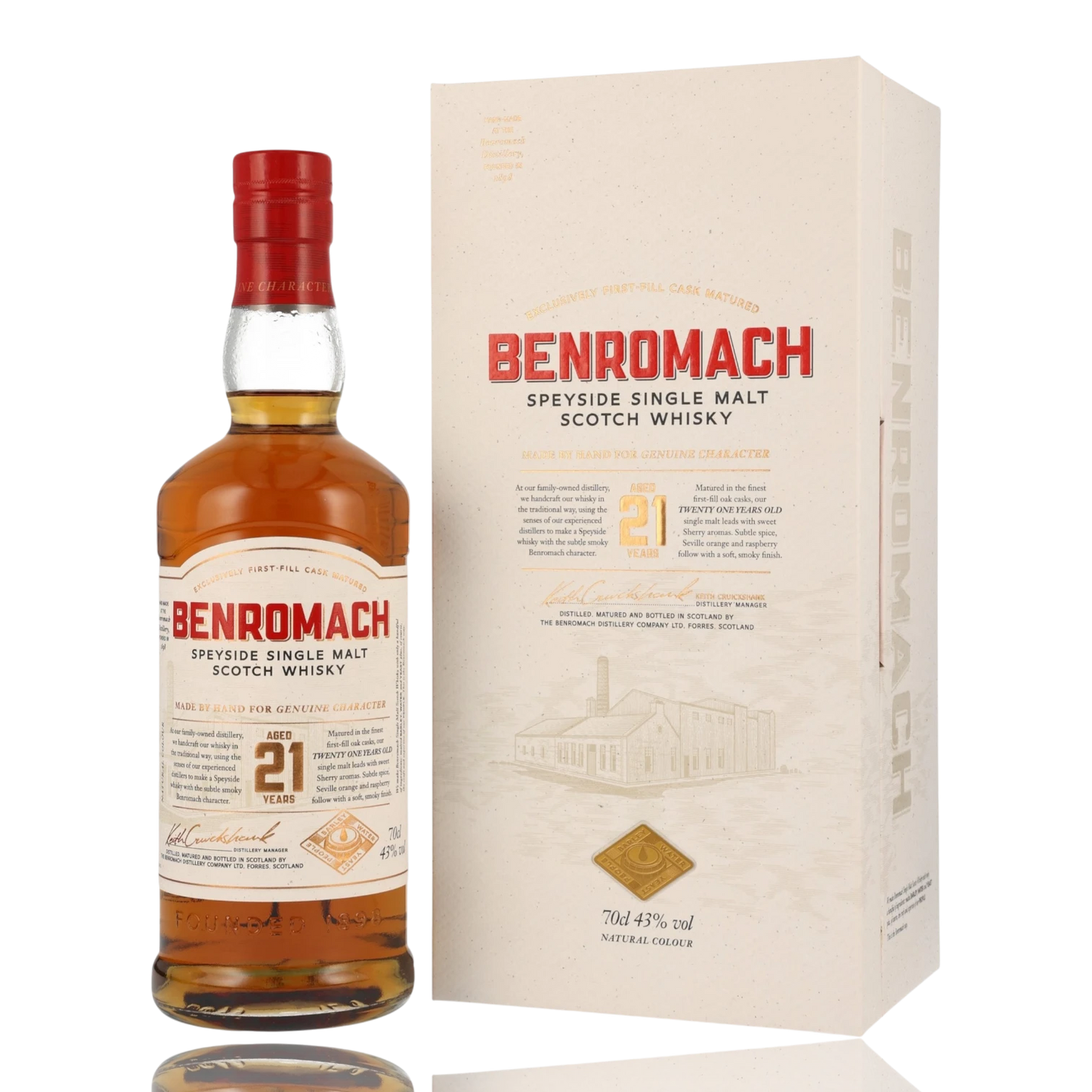Benromach 21 Jahre Single Malt Whisky 0.7L Front Bendixen-Braun – Dein Fachgeschäft für Zigarren und Spirituosen in Augsburg