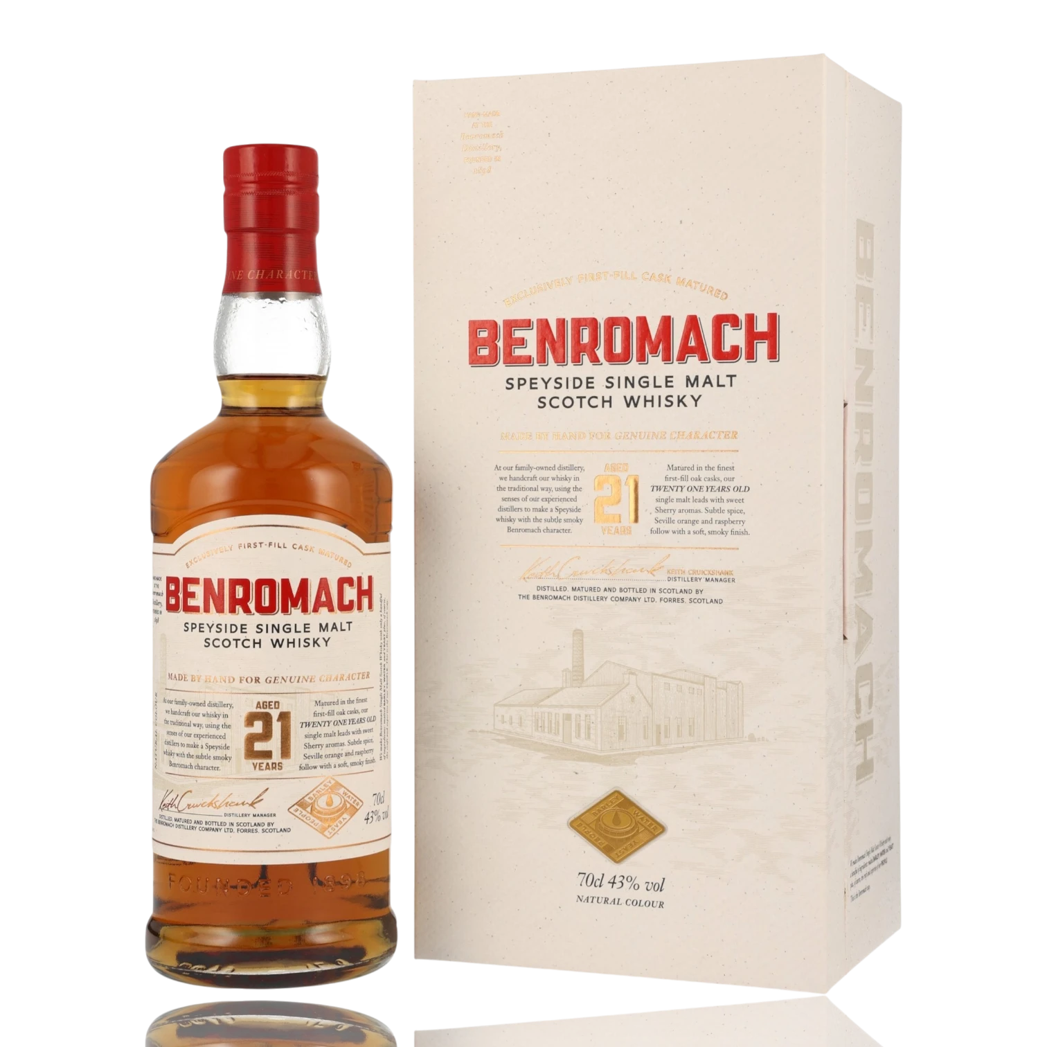 Benromach 21 Jahre Single Malt Whisky 0.7L Front Bendixen-Braun – Dein Fachgeschäft für Zigarren und Spirituosen in Augsburg