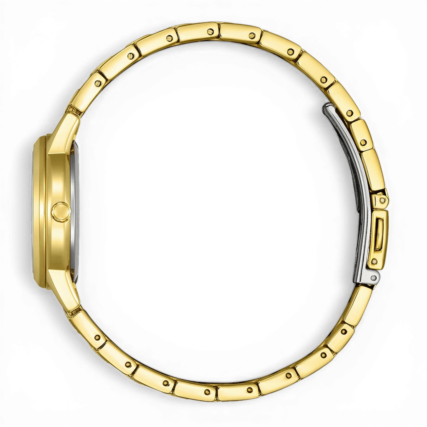 Bendixen-Braun gold-tone stainless steel women's watch with pearl dial and solar-powered eco-drive.