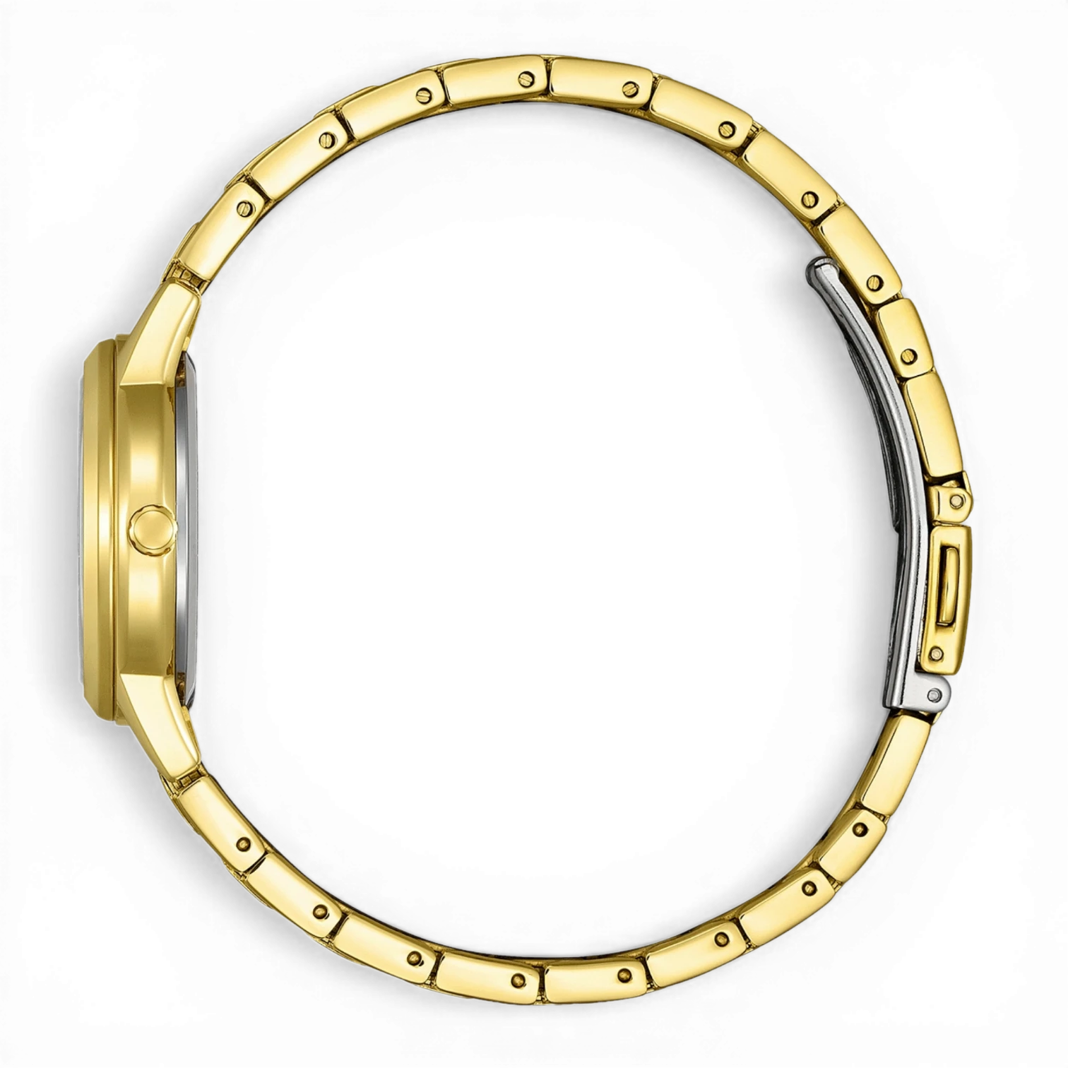 Bendixen-Braun gold-tone stainless steel women's watch with pearl dial and solar-powered eco-drive.