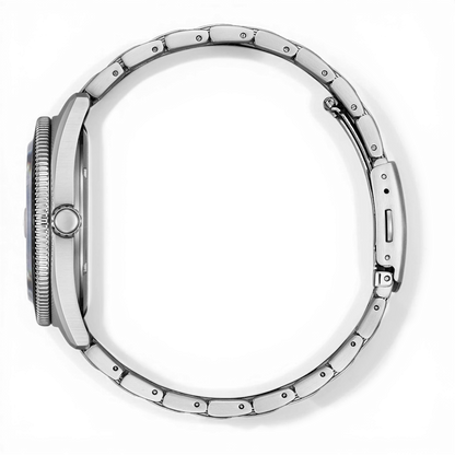 Bendixen-Braun Citizen men's solar dive watch with yellow dial and stainless steel bracelet. Features luminous hands and indices.