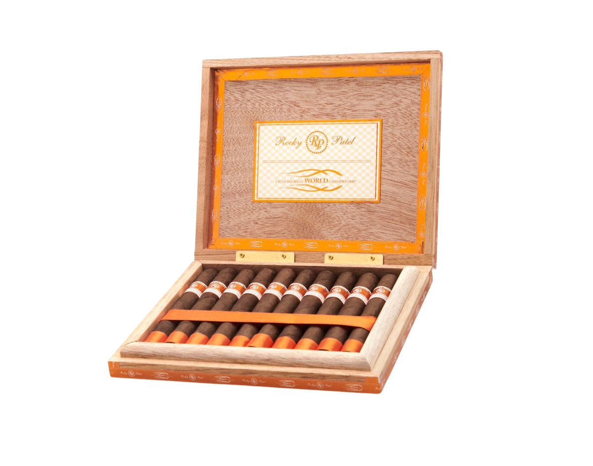 Bendixen-Braun Rocky Patel Cigar Smoking World Championship Robusto Zigarren in einer offenen Holzkiste