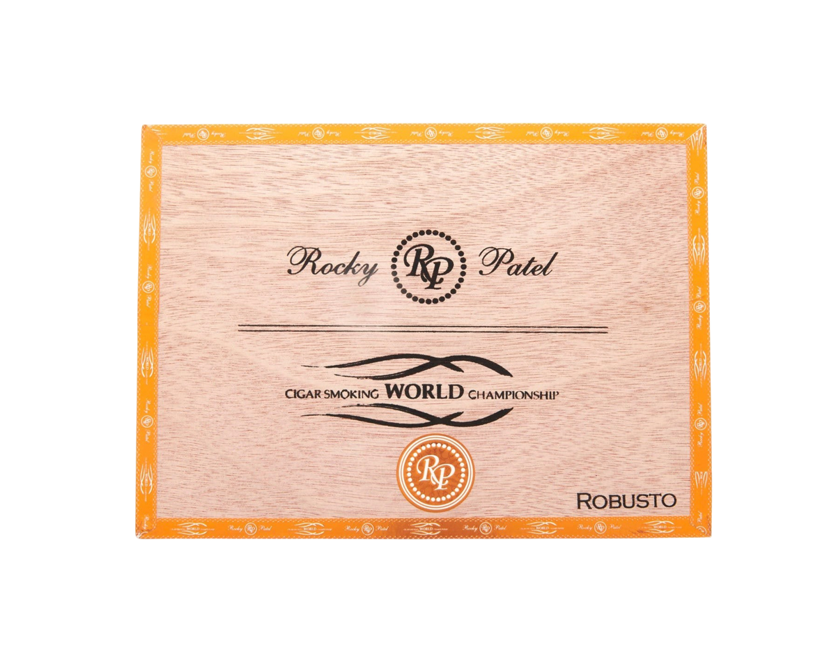 Bendixen-Braun Rocky Patel Cigar Smoking World Championship Robusto Zigarrenkiste aus hellem Holz mit Branding