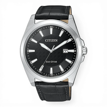 Citizen Herrenuhr Solar mit schwarzem Lederarmband und Edelstahlgehäuse. Elegante Eco-Drive Uhr bei Bendixen-Braun – Dein Juwelier in Augsburg.