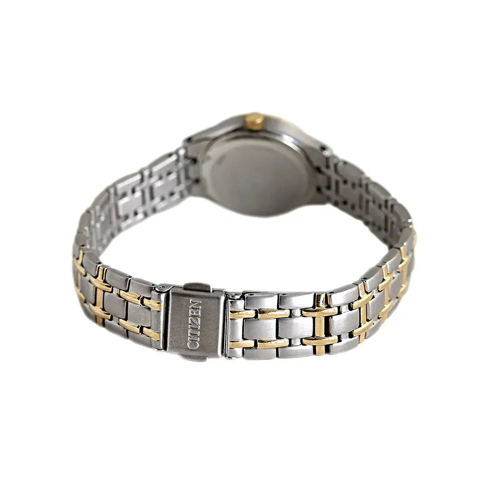 Citizen Damen-Solaruhr Bicolor Gold-Silber mit weißem Zifferblatt.