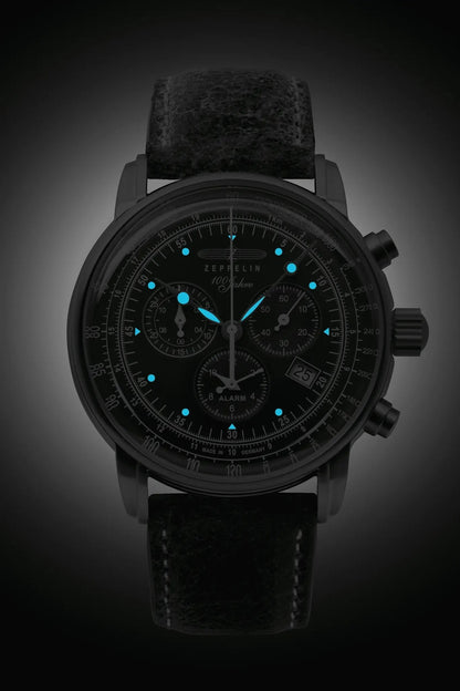 Bendixen-Braun men's chronograph watch with green dial, tachymeter, alarm, and date. Features luminous hands and indices.