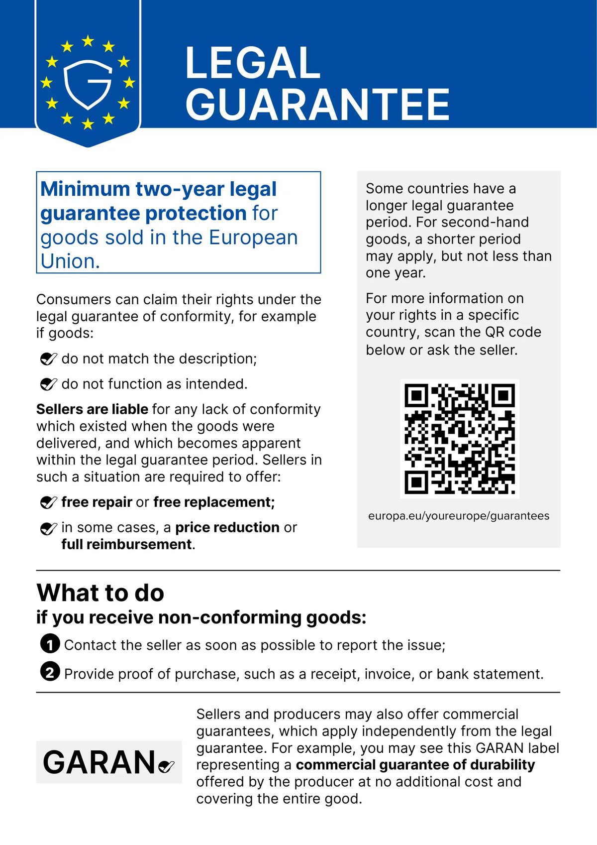 EU legal guarantee notice