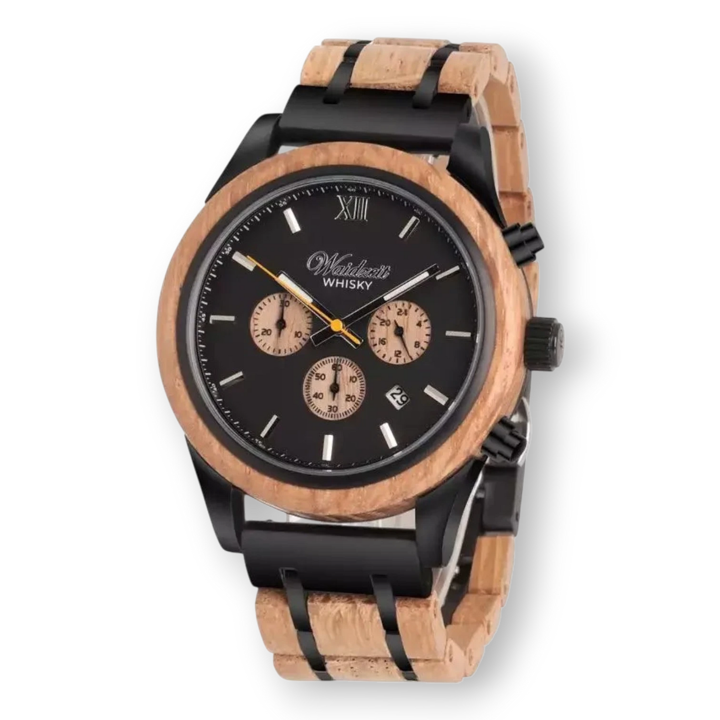 Herrenuhr Quarz-Chronograph – Gehäuse aus Whiskyfass-Holz – Schwarz – Bendixen-Braun | Dein Juwelier in Augsburg