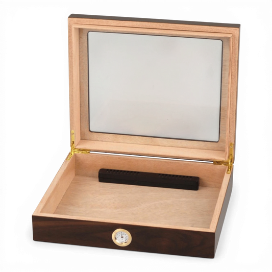 Humidor Glasdeckel für ca. 20 Zigarren Walnut Finish offen Bendixen-Braun Zigarrenzubehör und Zigarren Augsburg und Online