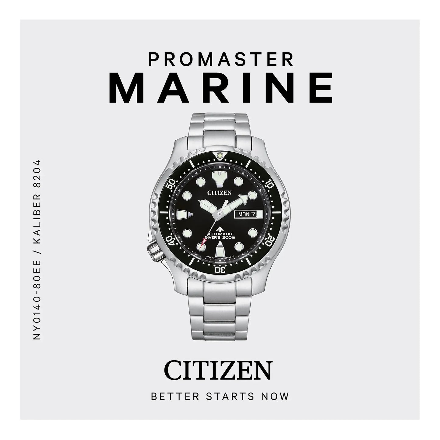 Werbebild der Citizen Herren-Automatikuhr Promaster Marine mit Modellnummer NY0140-80EE. Stilvolle und funktionale Taucheruhr für Herren.