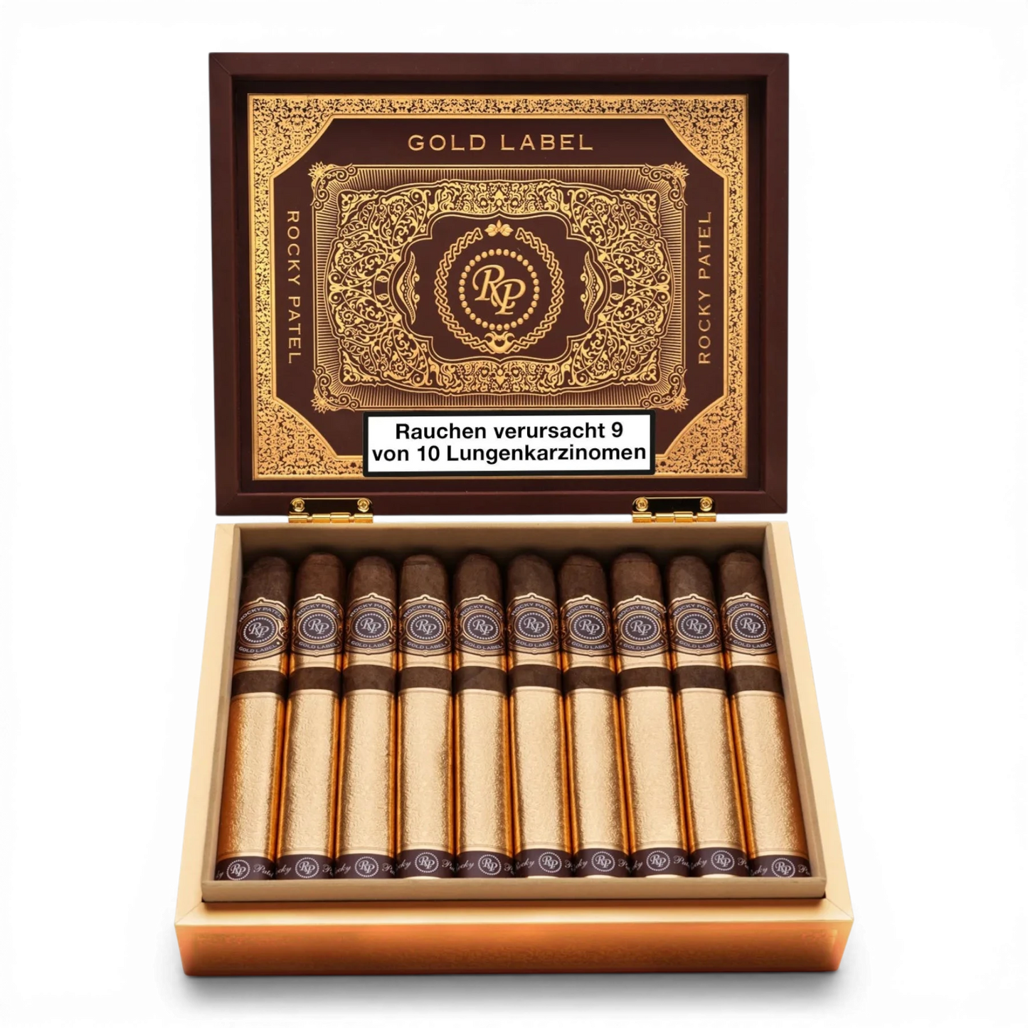Rocky Patel Gold Label – Zigarrenkiste geöffnet – Bendixen-Braun | Dein Zigarrenfachgeschäft in Augsburg