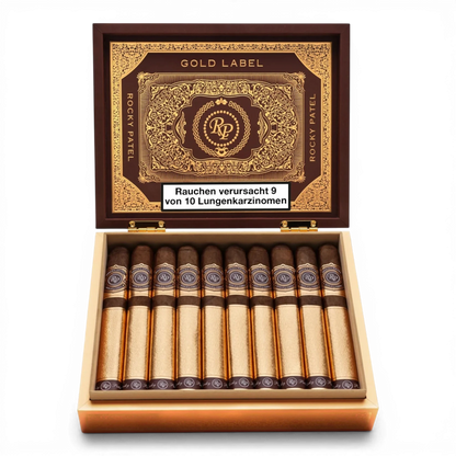 Rocky Patel Gold Label – Zigarrenkiste geöffnet – Bendixen-Braun | Dein Zigarrenfachgeschäft in Augsburg