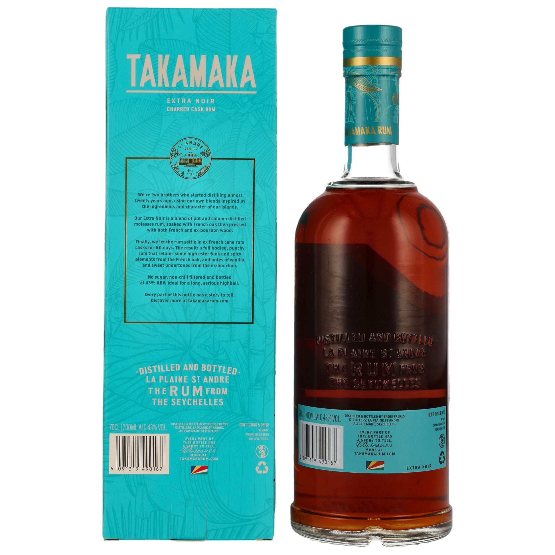Takamaka Extra Noir Seychellen Rum 0.7L Hinten Bendixen-Braun – Dein Fachgeschäft für Zigarren und Spirituosen in Augsburg