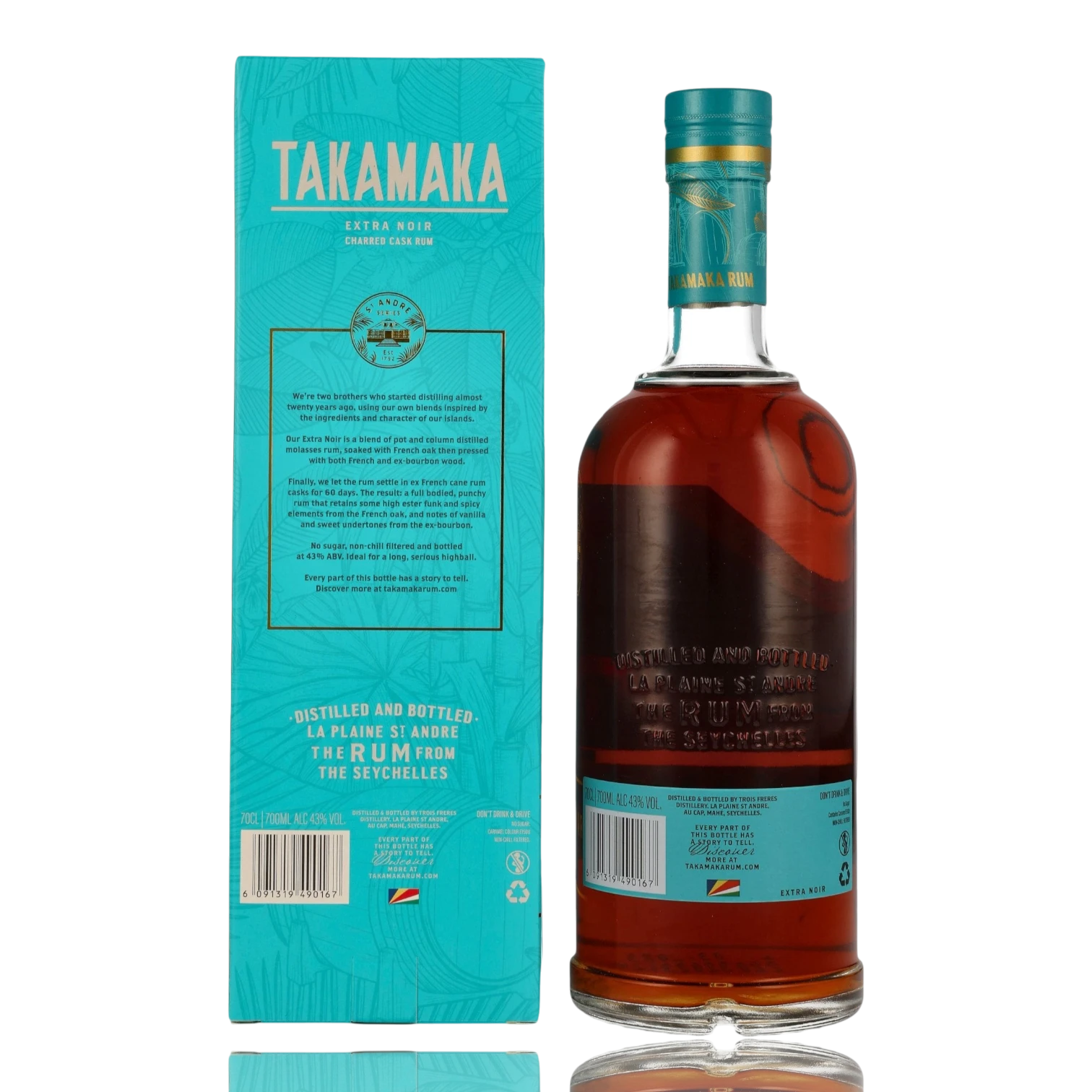 Takamaka Extra Noir Seychellen Rum 0.7L Hinten Bendixen-Braun – Dein Fachgeschäft für Zigarren und Spirituosen in Augsburg