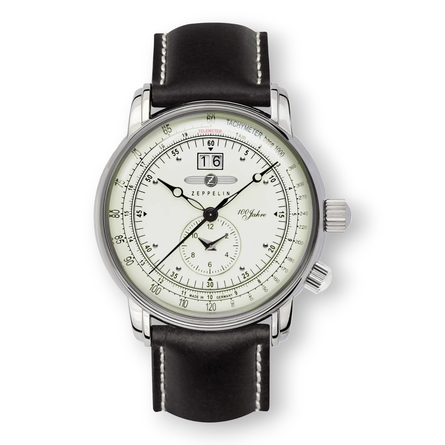 Zeppelin Herren Quarzuhr mit Leucht-Zifferblatt und beigem Zifferblatt, elegantes Lederarmband in Dunkelbraun. Erhältlich bei Bendixen-Braun.