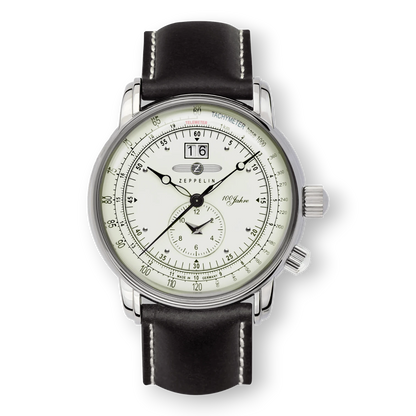 Zeppelin Herren Quarzuhr mit Leucht-Zifferblatt und beigem Zifferblatt, elegantes Lederarmband in Dunkelbraun. Erhältlich bei Bendixen-Braun.