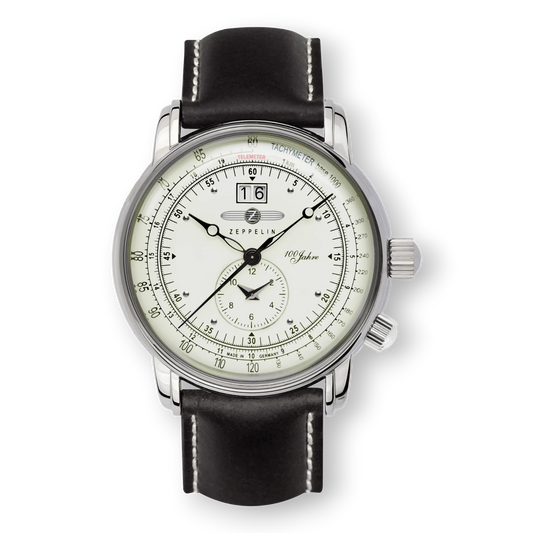 Zeppelin Herren Quarzuhr mit Leucht-Zifferblatt und beigem Zifferblatt, elegantes Lederarmband in Dunkelbraun. Erhältlich bei Bendixen-Braun.