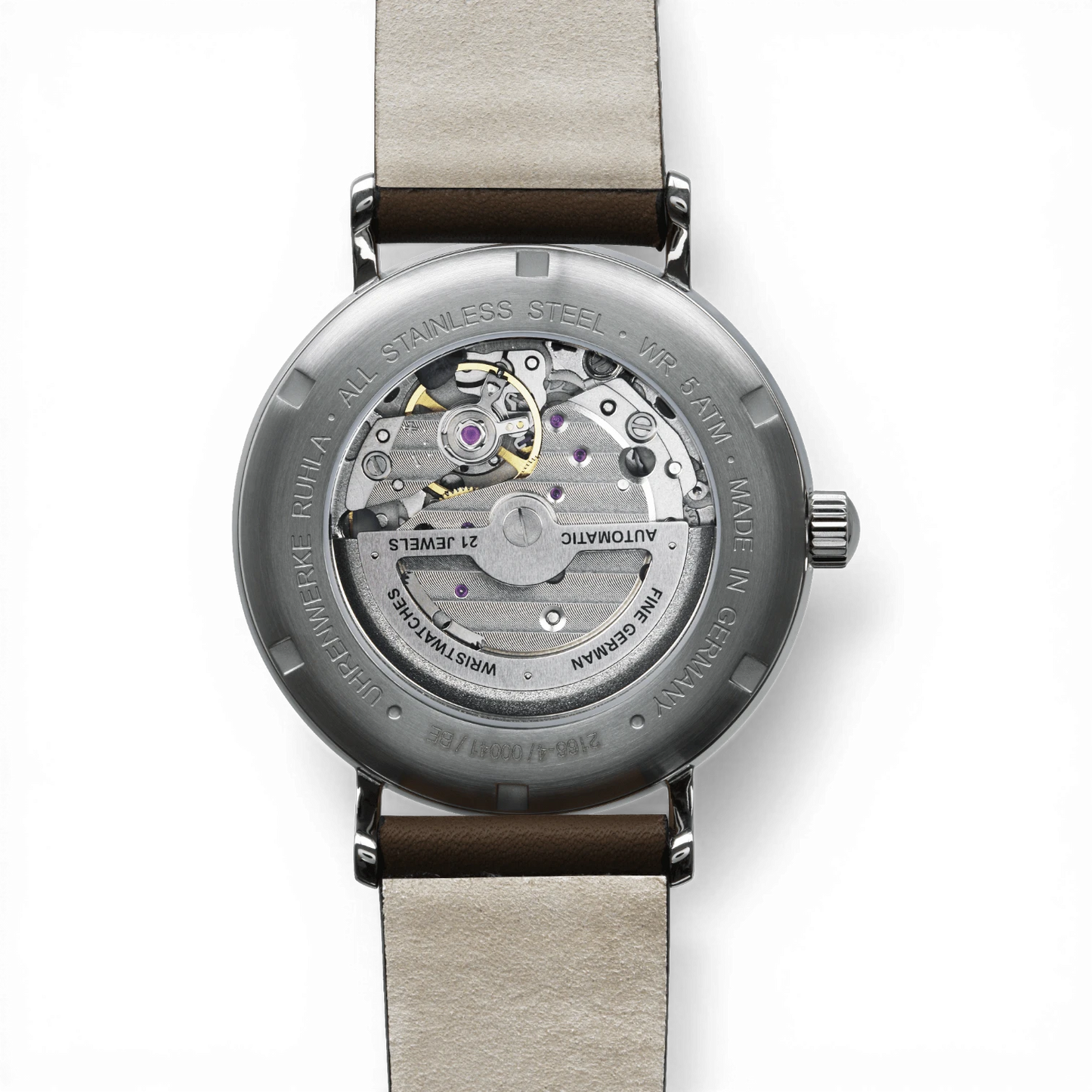 Bauhaus 2166-4 Herrenuhr Automatik mit Open Heart hinten Bendixen-Braun – Dein Uhrenladen Augsburg Uhren