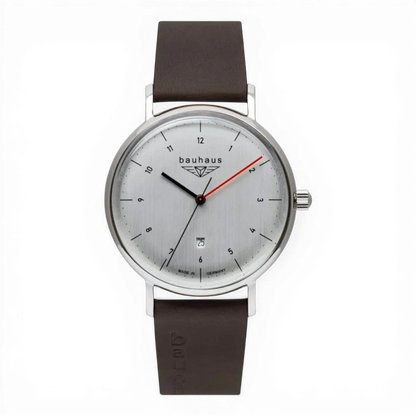 Bauhaus Herrenuhr-Quarz Silber mit Lederarmband.