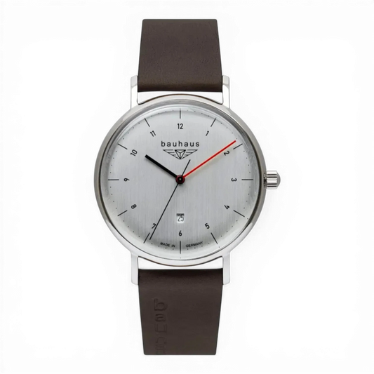 Bauhaus Herrenuhr-Quarz Silber mit Lederarmband.
