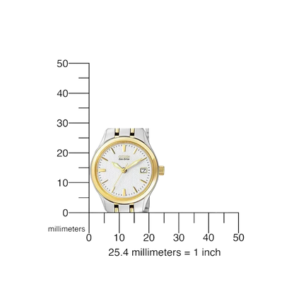 Bendixen-Braun women's bicolor gold and silver stainless steel Eco-Drive watch with white dial and date window.