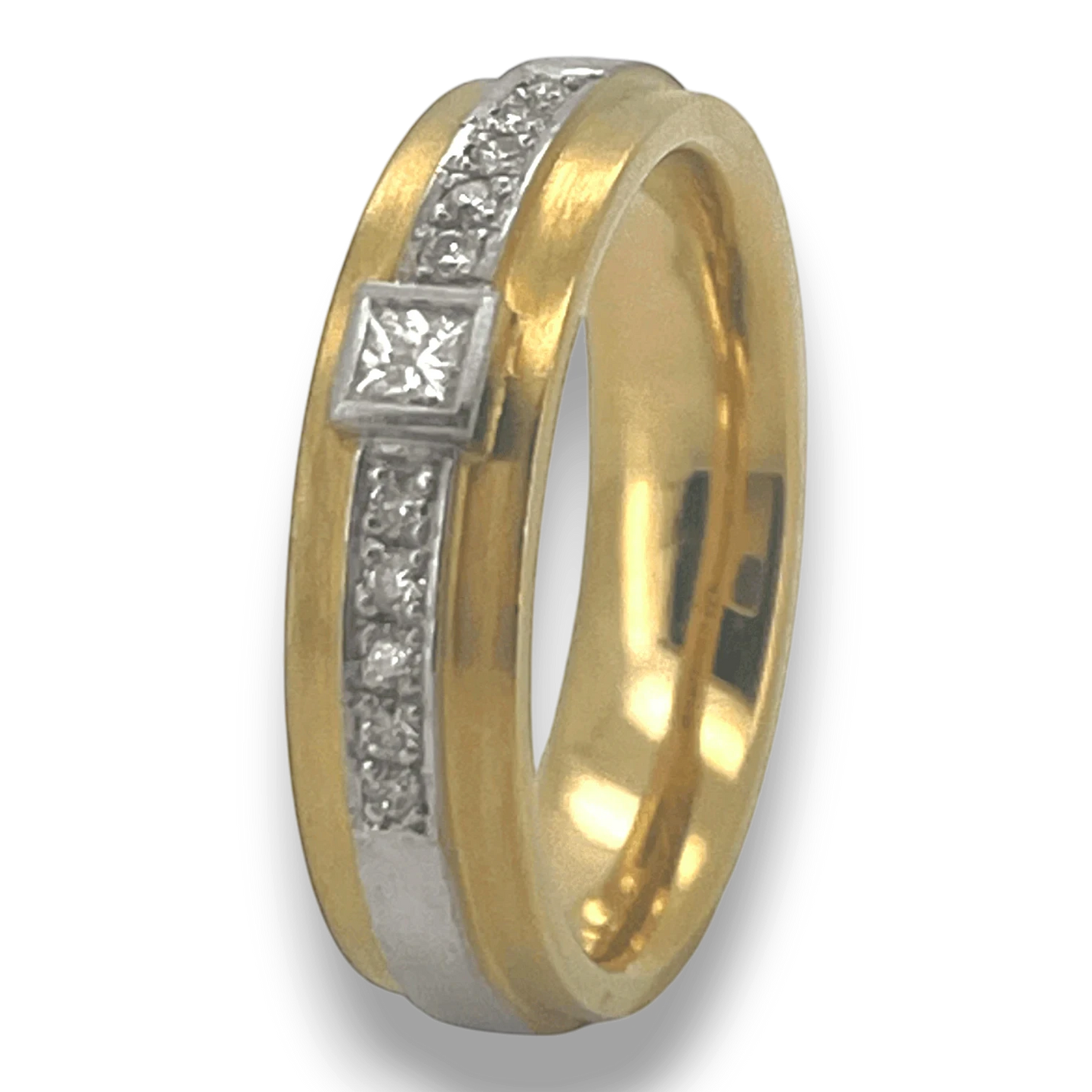 Bendixen-Braun bicolor Goldring 750 mit Diamanten im Brilliantschliff, mattierte Oberfläche