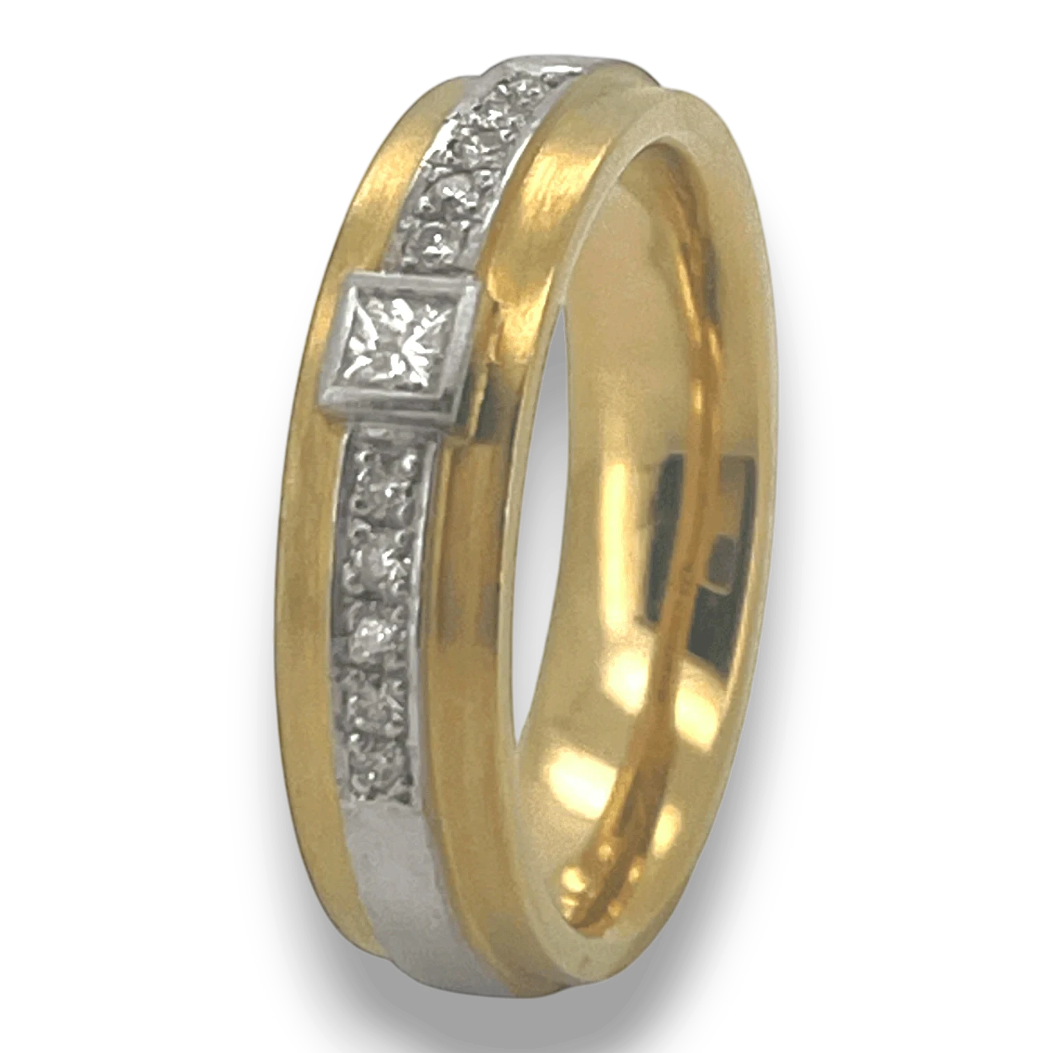 Bendixen-Braun bicolor Goldring 750 mit Diamanten im Brilliantschliff, mattierte Oberfläche