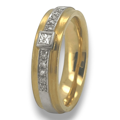 Bendixen-Braun bicolor Goldring 750 mit Diamanten im Brilliantschliff, mattierte Oberfläche