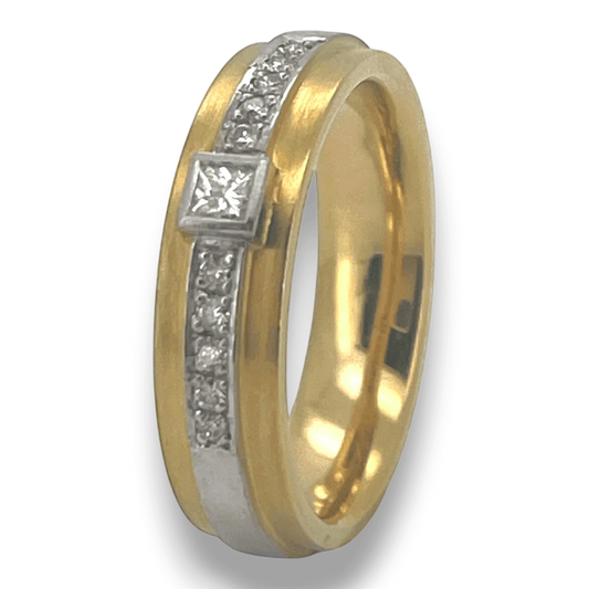 Bendixen-Braun bicolor Goldring 750 mit Diamanten im Brilliantschliff, mattierte Oberfläche