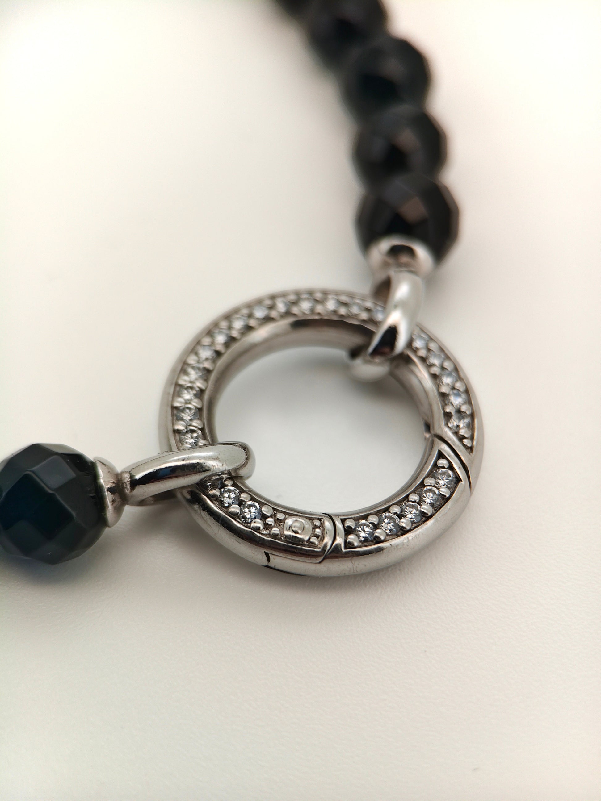 Bendixen-Braun necklace with faceted black glass beads and a silver 925 clasp adorned with cubic zirconia.