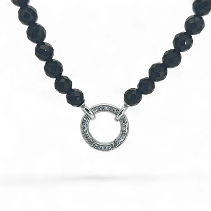 Bendixen-Braun necklace with faceted black glass beads and a silver 925 clasp with cubic zirconia.