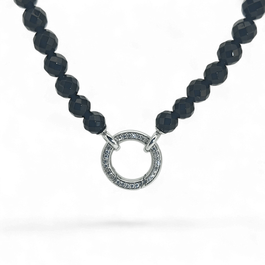 Bendixen-Braun necklace with faceted black glass beads and a silver 925 clasp with cubic zirconia.