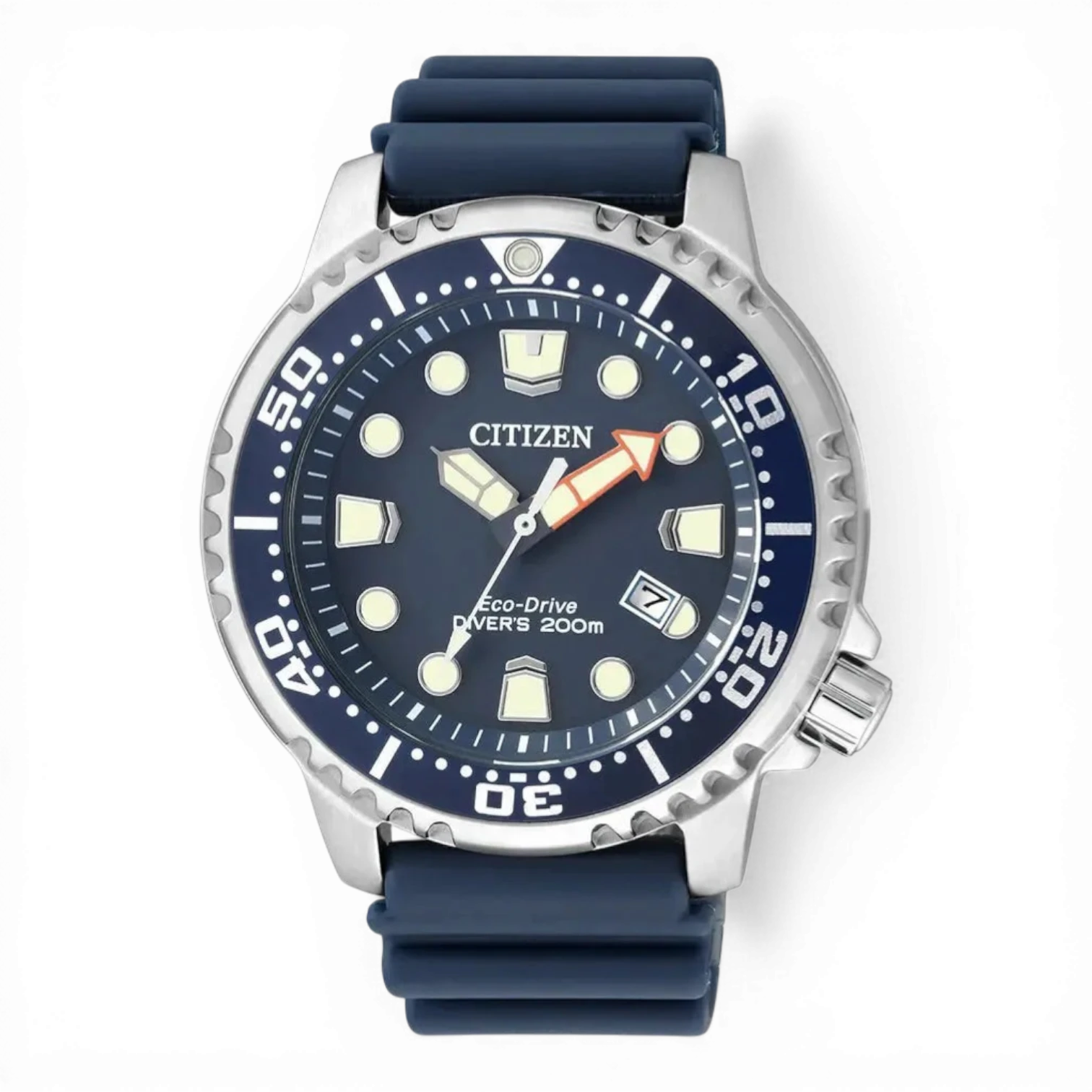 Citizen Herren-Solartaucheruhr Promaster Blau mit Edelstahlgehäuse und blauem Kautschukarmband. Wasserdicht bis 200 m, ideal für Taucher.