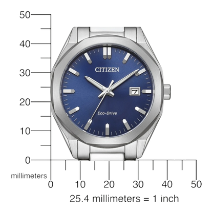 Bendixen-Braun Citizen Eco-Drive men's watch with octagonal stainless steel case, blue dial, date window, and solar technology.
