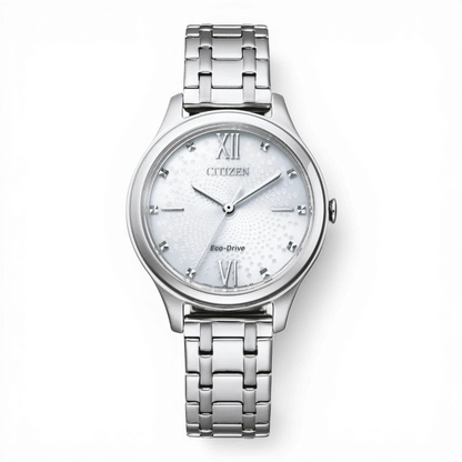 Citizen Solar-Damenuhr Edelstahl Quarz mit silbernem Zifferblatt und Eco-Drive-Technologie. Elegante Armbanduhr für Damen bei Bendixen-Braun.