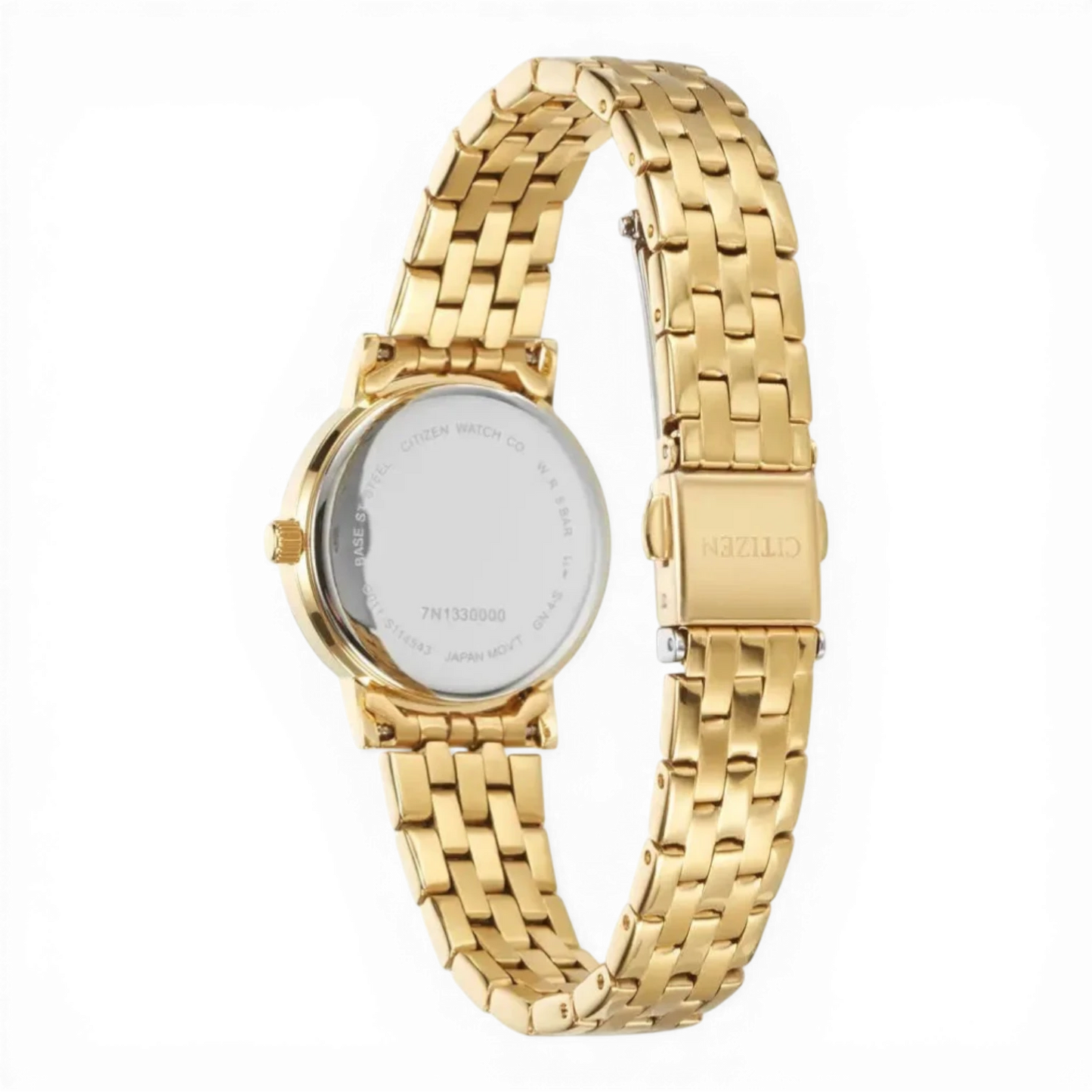 Bendixen-Braun Citizen women's gold-tone stainless steel watch with black dial and date.