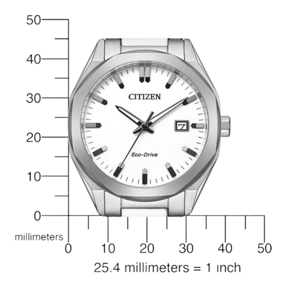 Bendixen-Braun men's watch with white dial, octagonal-round stainless steel case, and Eco-Drive solar technology.