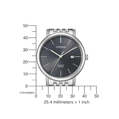 Bendixen-Braun men's Citizen quartz watch with stainless steel case, grey dial, date window, and silver indices.